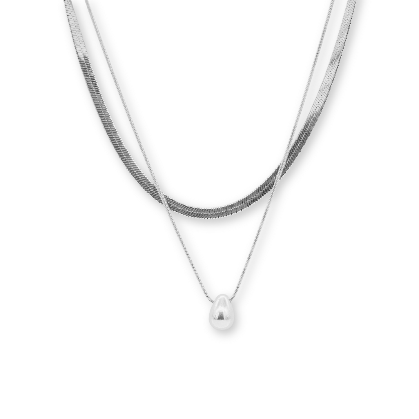 Layered Pendant Necklace Silver