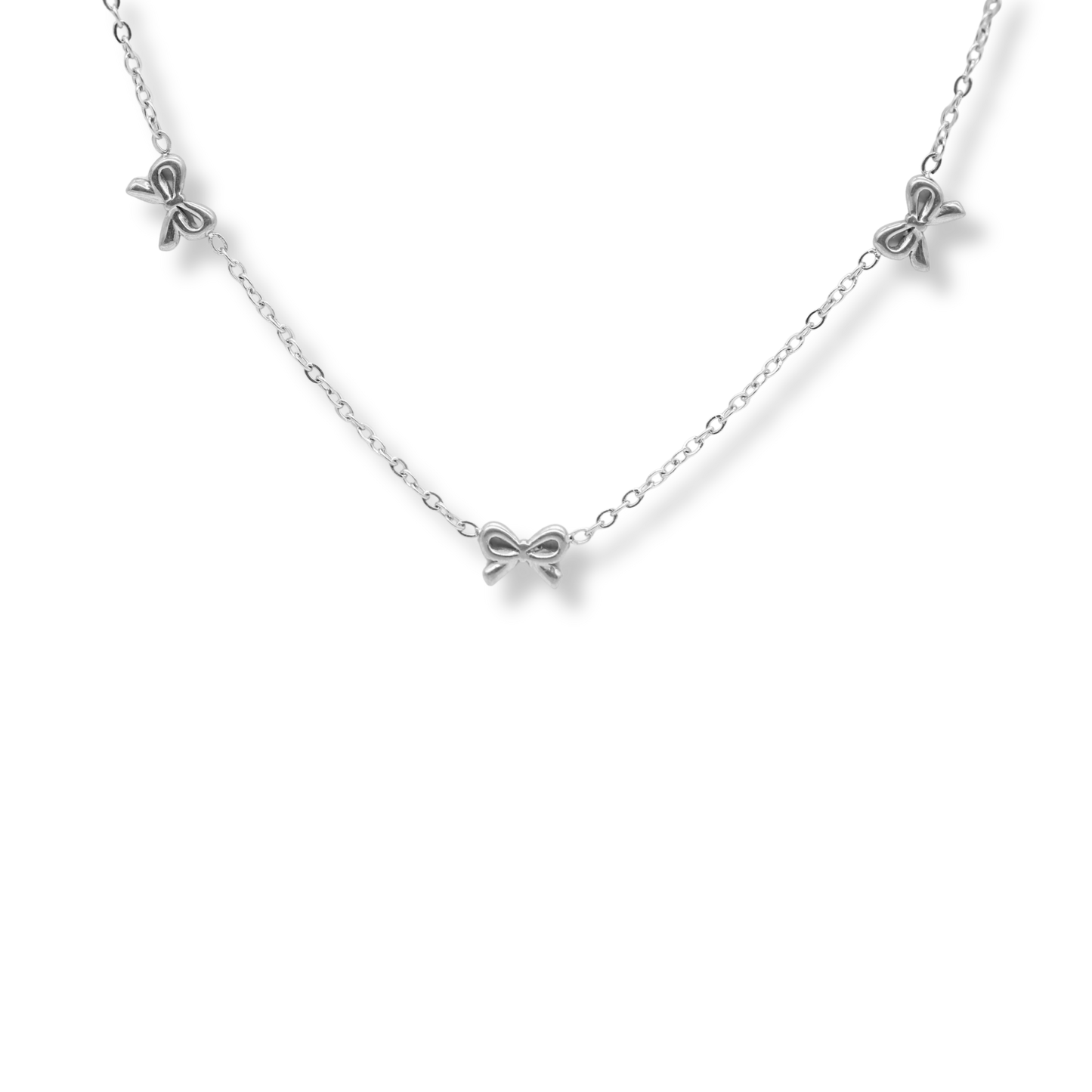 Bow Charm Necklace Silver