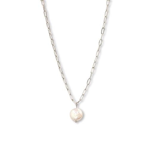 Freshwater Pearl Paperclip Necklace Silver