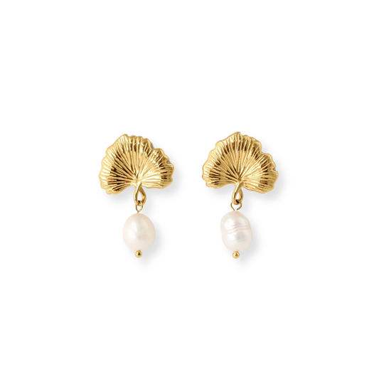 Pearl Gingko Leaf Earrings