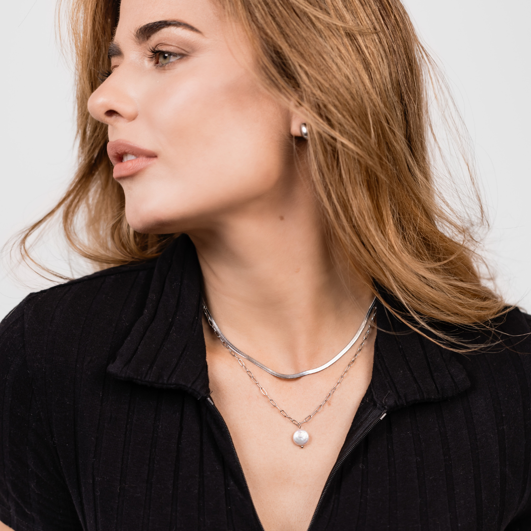 Freshwater Pearl Paperclip Necklace Silver