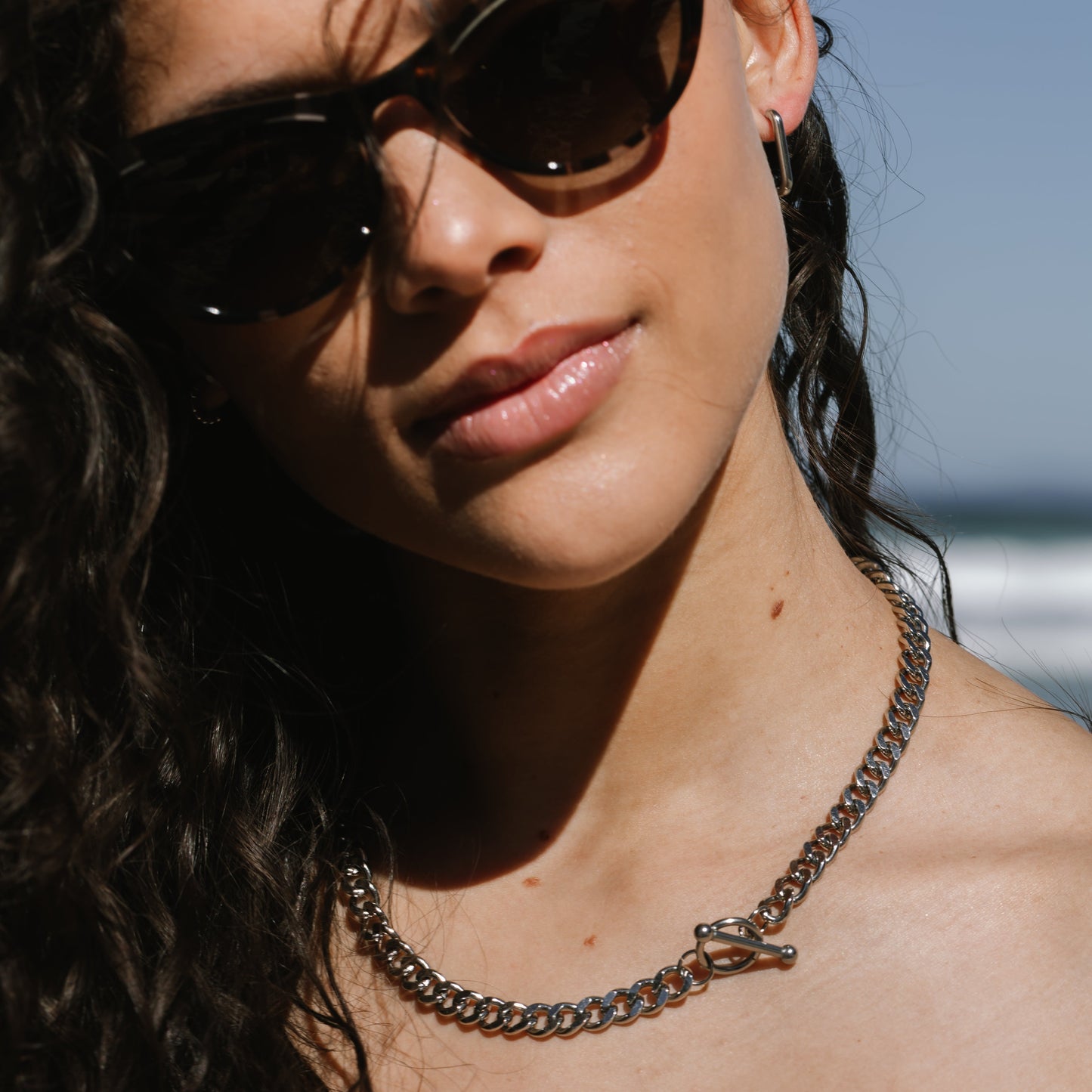 Bulky Clasp Necklace Silver