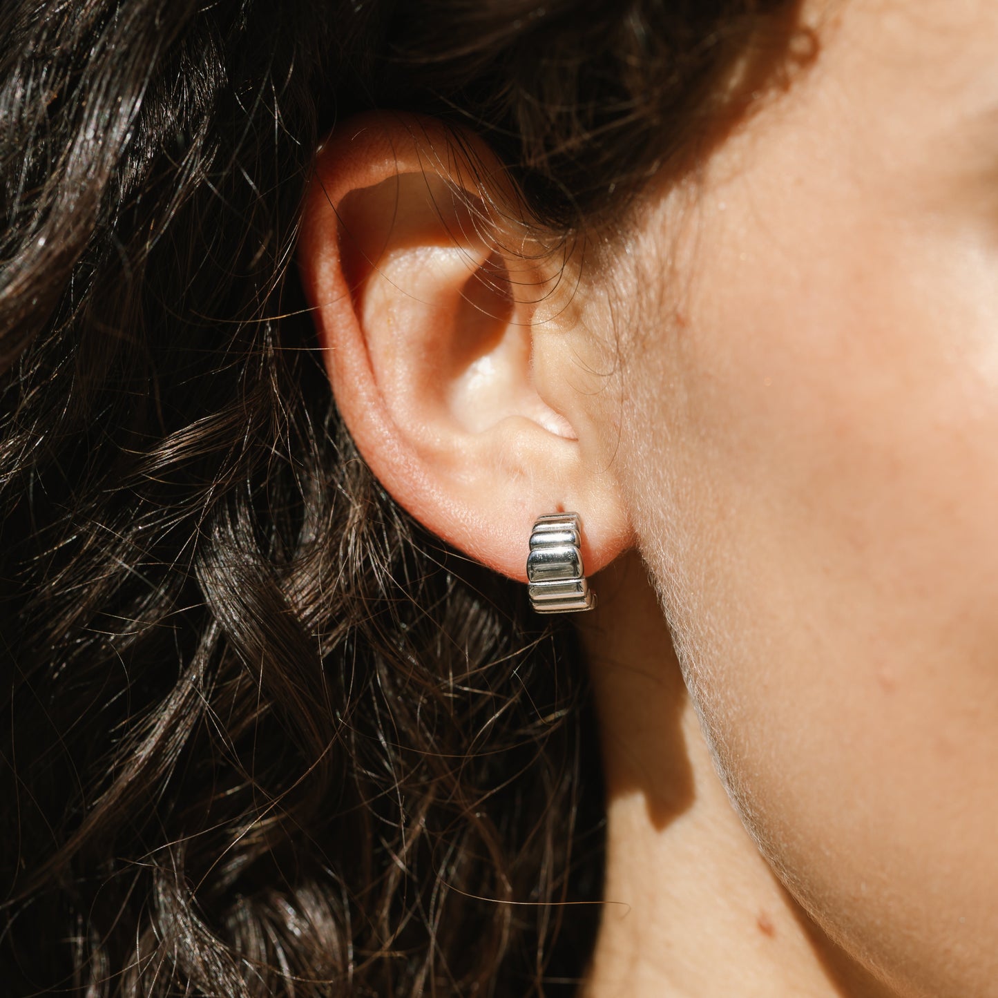 Petite Ripple Hoops Silver