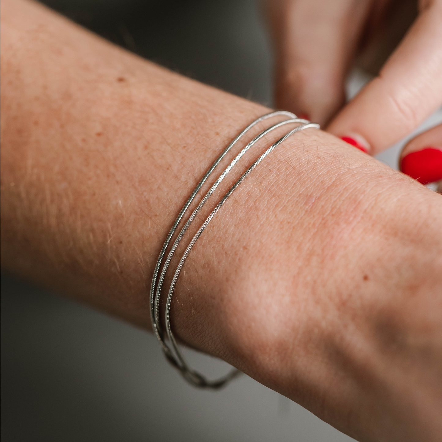 Thin Triple Snake Bracelet Silver
