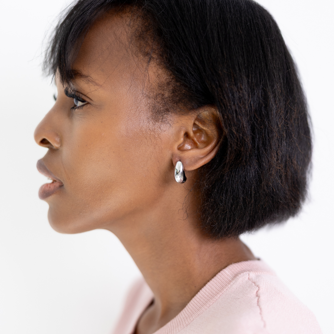 Curved Drop Earrings Silver