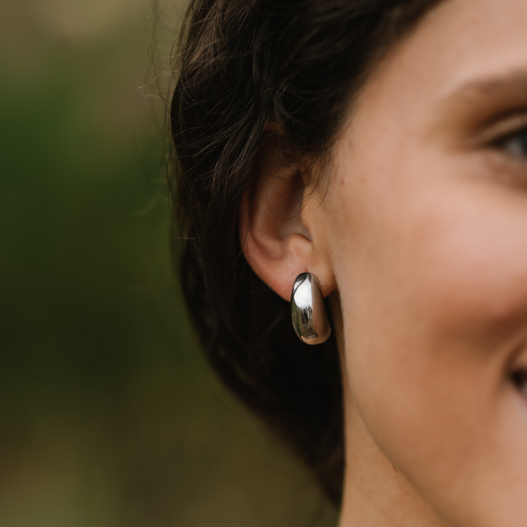 Curved Drop Earrings Silver