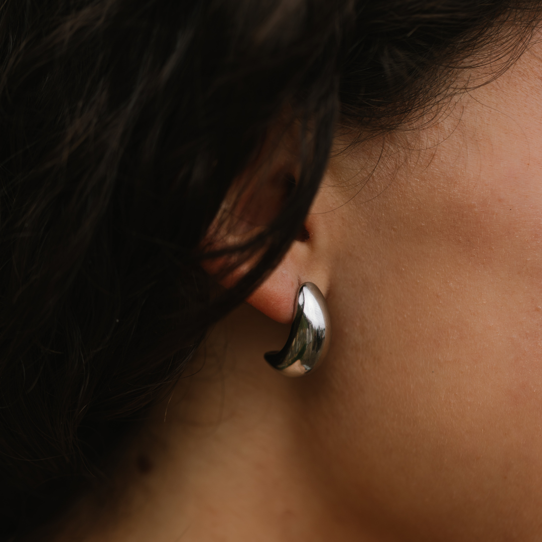 Curved Drop Earrings Silver