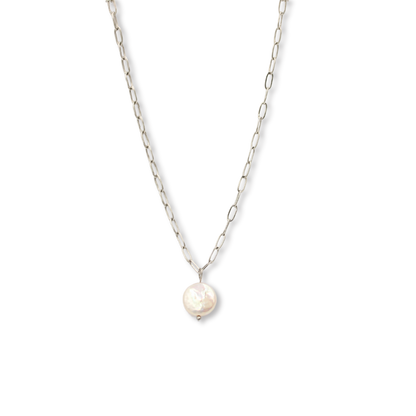 Freshwater Pearl Paperclip Necklace Waterproof Silver