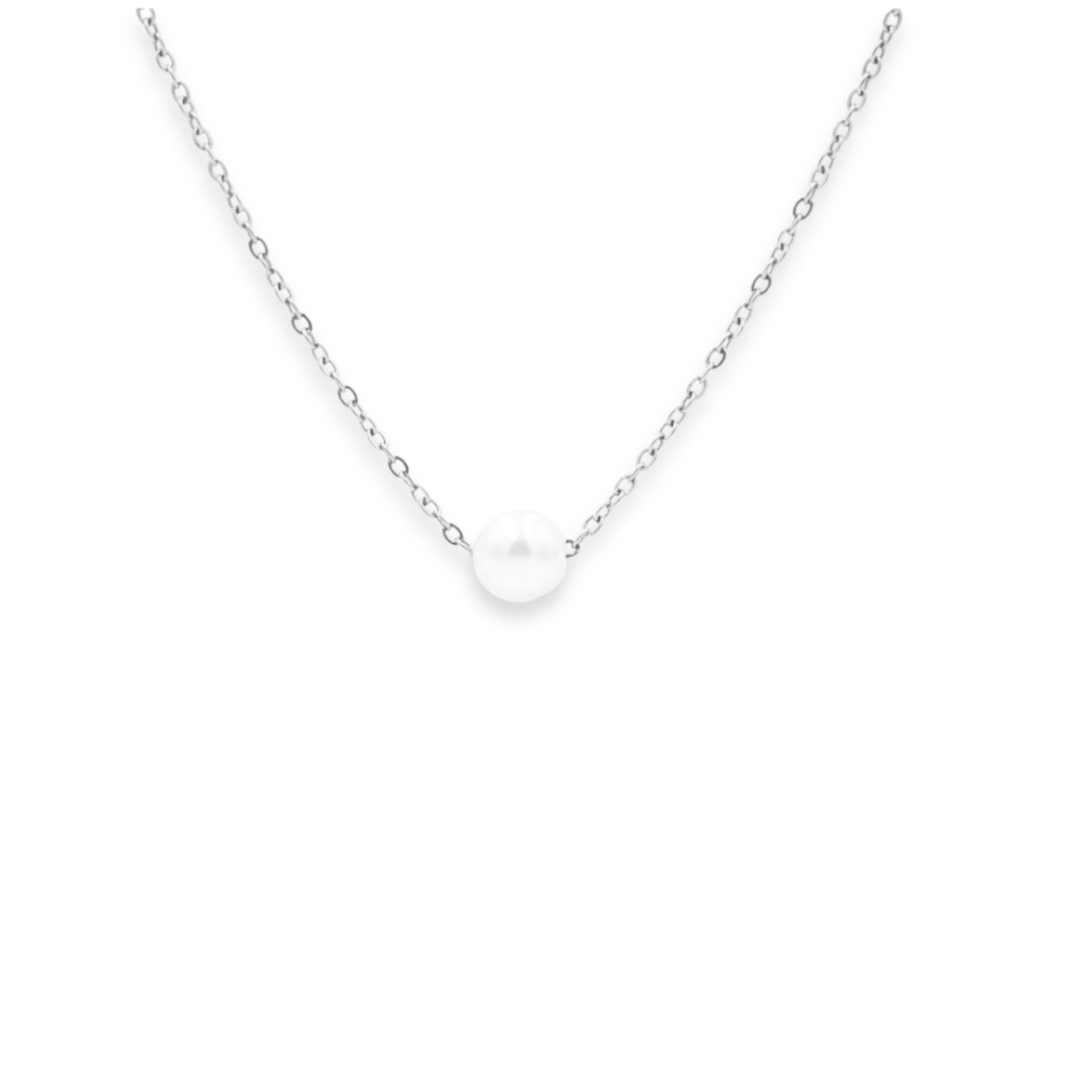 Petite Floating Pearl Necklace Silver