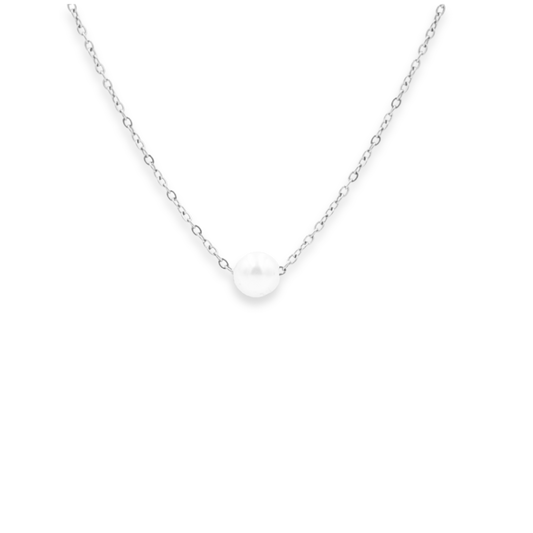 Petite Floating Pearl Necklace Silver