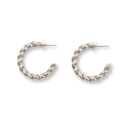 Large Twist Hoops Waterproof Silver