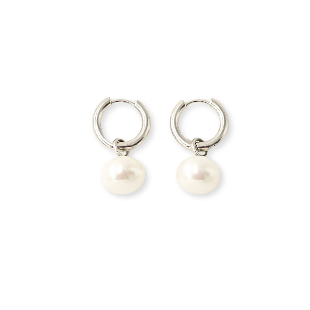 Staple Pearl Hoops Waterproof Silver